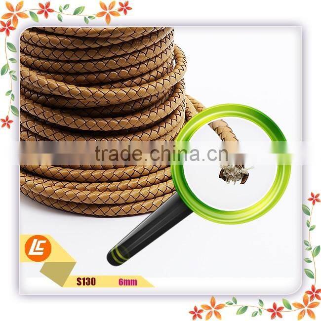 6mm Black Braid Cowhide Leather Cord for Making Leather Bracelets