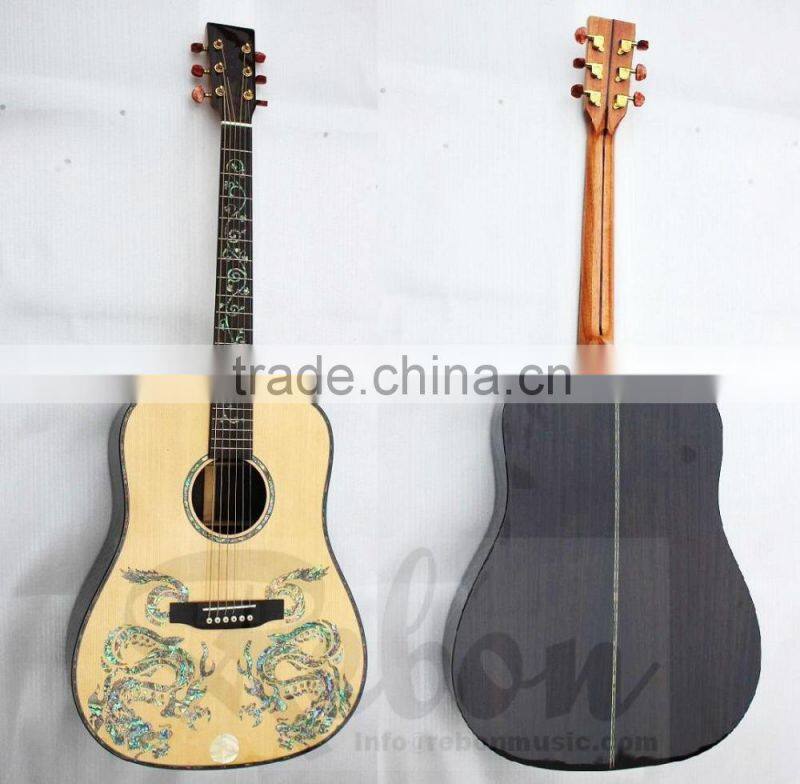 Weifang Rebon 41 inch All Solid wood D45 Acoustic Guitar with Real abalone dragon inlay