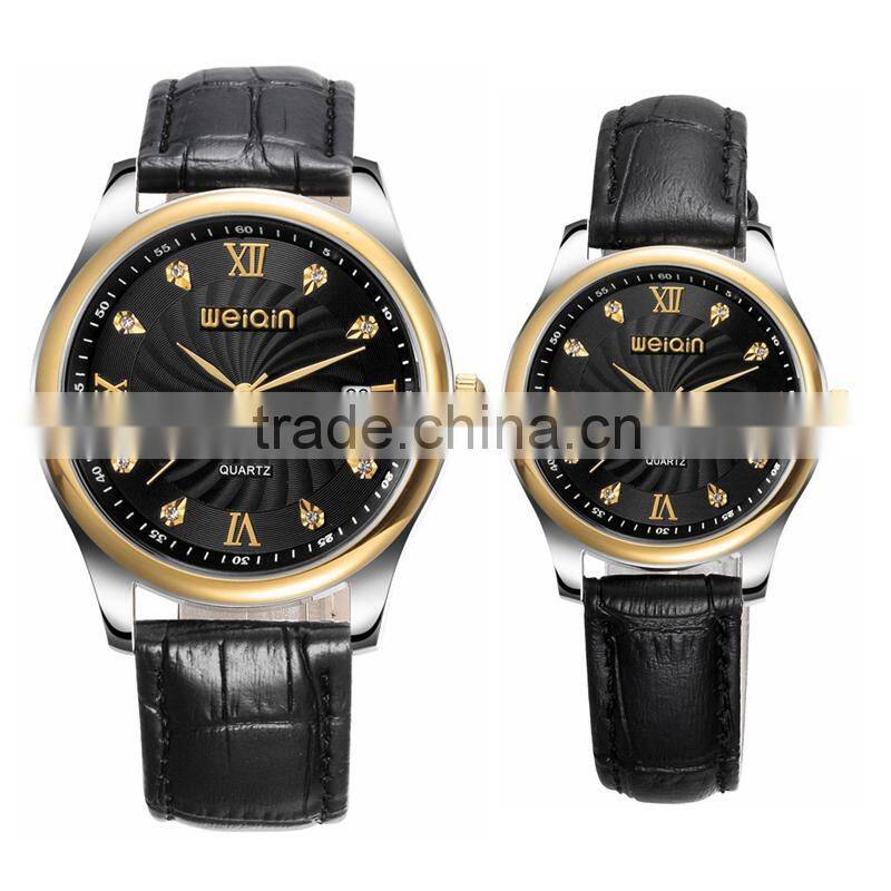 new alibaba product pvd gold crystal bezel black diamond face leather OEM luxury wrist women watches
