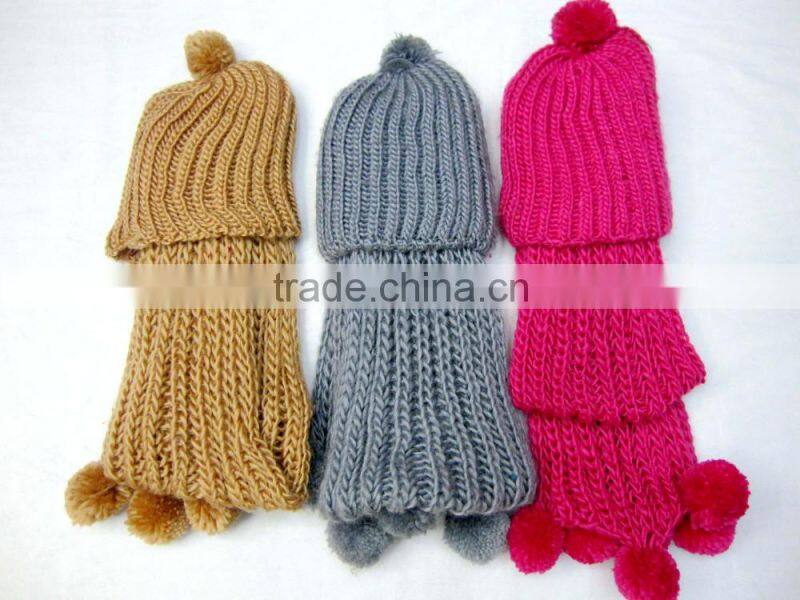 wholesale knitted women red winter hat and scarf sets