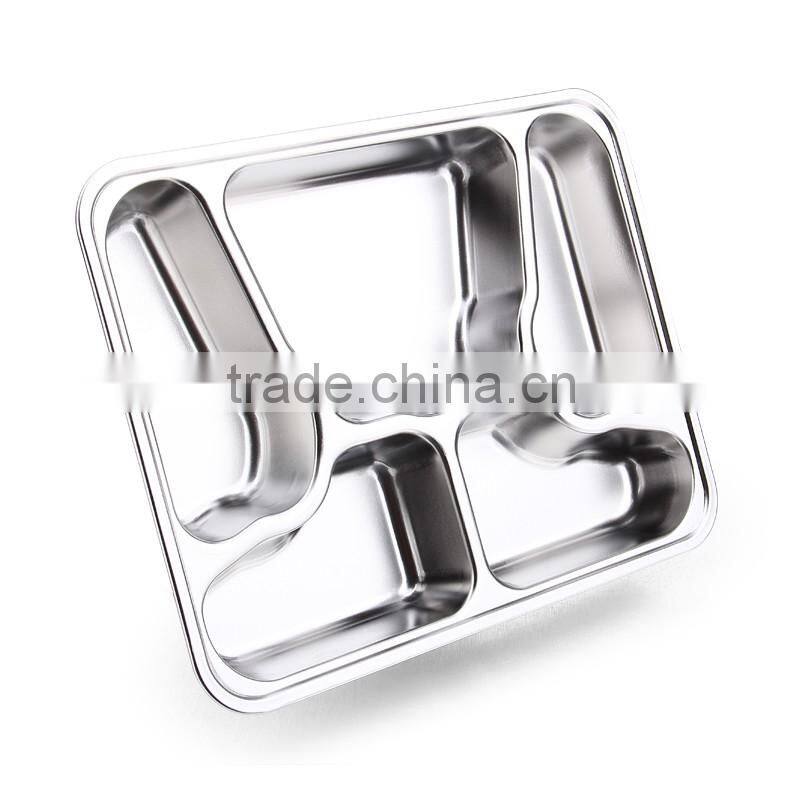 5 butterfly-shaped compartment of stainless steel serving fast food tray