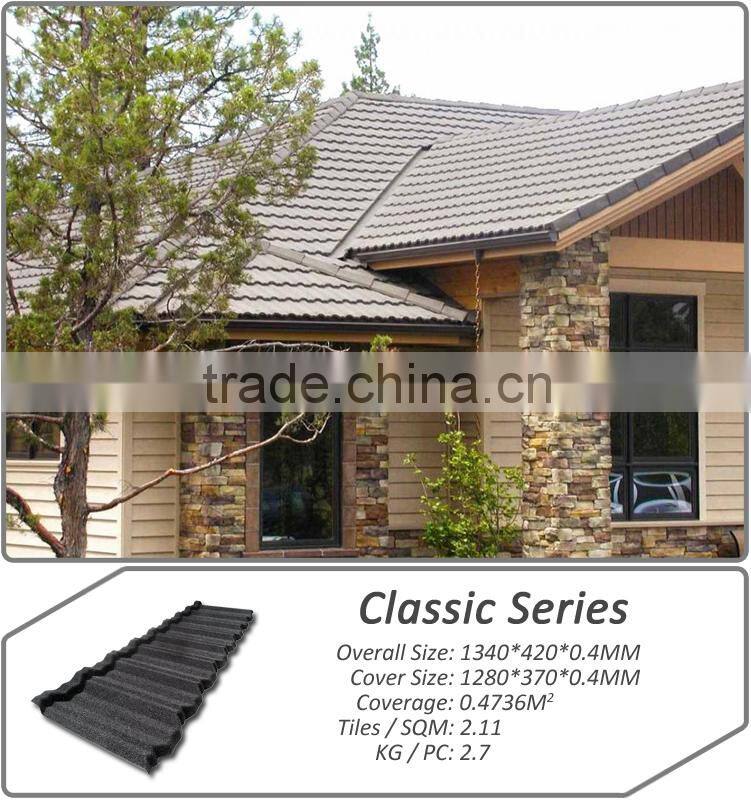 concrete roofing tiles sand coated/Color stone coated metal roofing sheets/low Classic stone coated steel roofing tile roof cost
