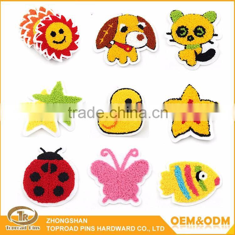 Cartoon design embroidery patch custom embroidery gold fish towel patch chenille patch sewing on towel