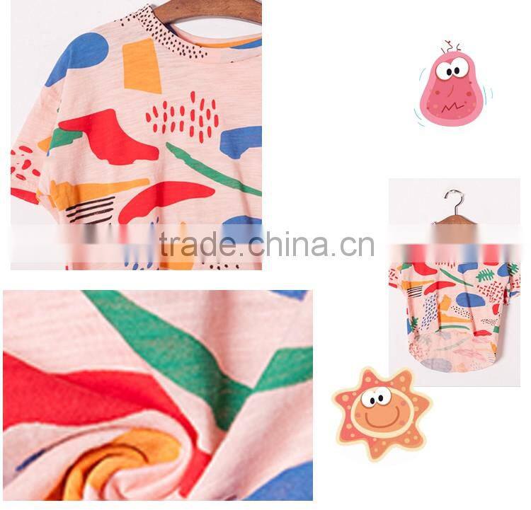China Manufacture Lovely Abstract Printed Design Short Sleeve Girl T-shirt, Children's Boutique Clothes