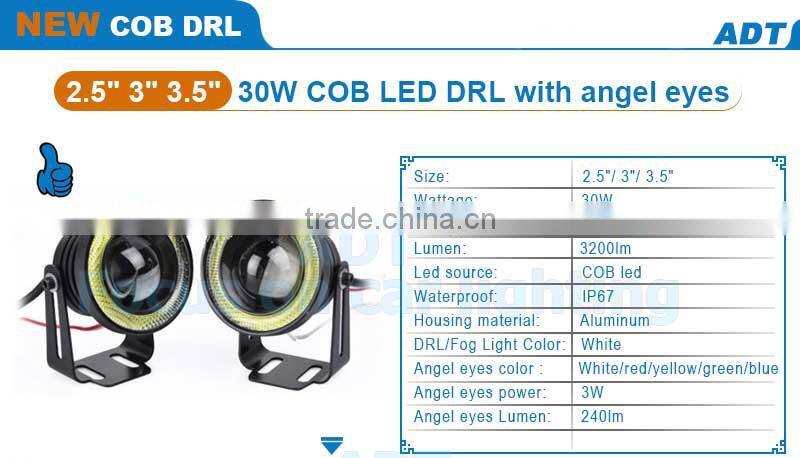 3 inch COB 10W LED Fog Lights with Blue COB Halo Angel Eye Rings Car DRL