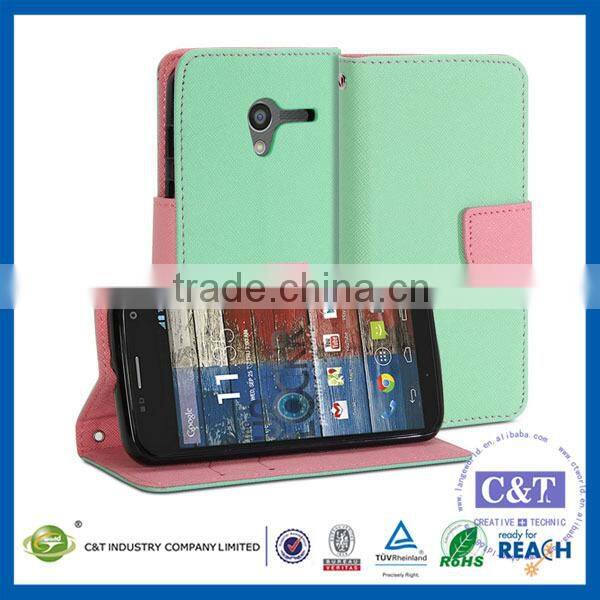 C&T Wallet Flip PU Folio Leather Cover Case Stand for Motorola Moto X