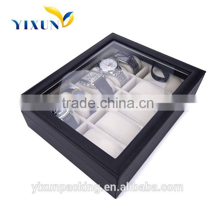 12 slots black rustic pu leather wrist watch storage box
