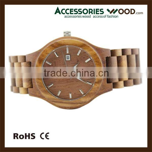 Two colors wood wrist wooden watch with calendar for lady and gentalman