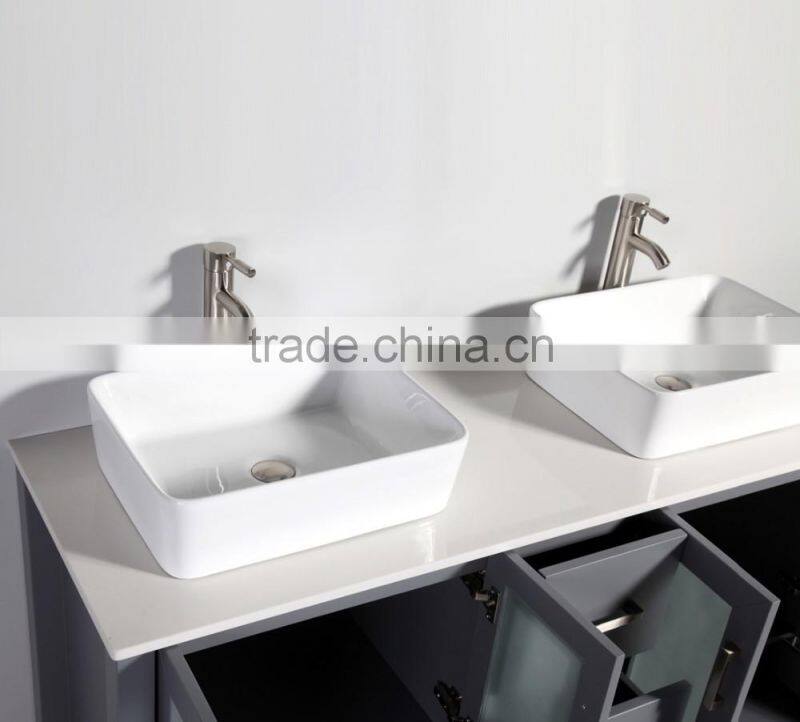Luxury wooden bathroom vanity with double resin wash sinks