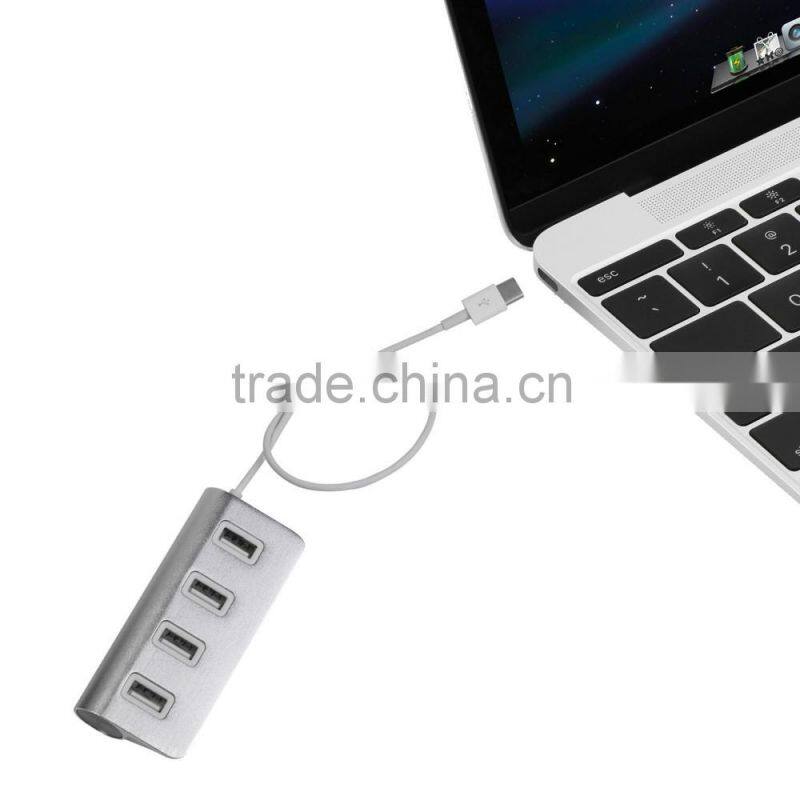 Good for gifts! Aluminium casing 4 port type c hub change to usb 2.0 hub for Macbook with LED indicators
