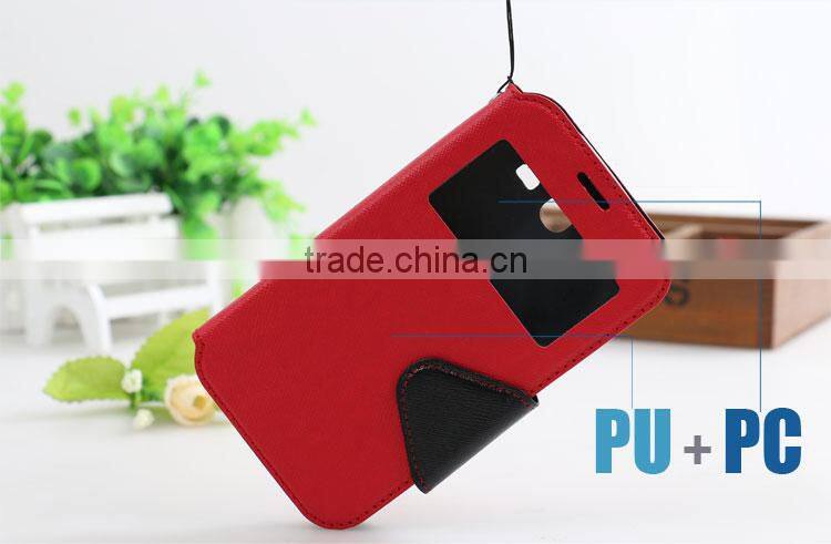 LZB Fashion color contrast series view windows magnetic flip leather case for motorola moto E