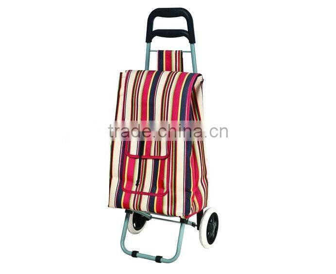 Straight 2 Wheeled Folding Supermarket Shopping Cart Bag With Cooler Pocket