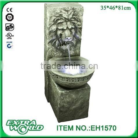 32-Inch sandstone four lion head outdoor water fountain
