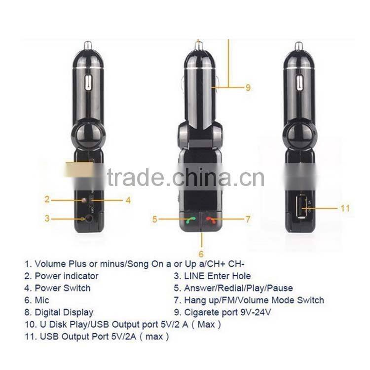 Factory supply, 2015 Product Multi-Function Bluetooth Enabled Car Kit Fm Transmitter with LED Display Line-in and Dual USB Port