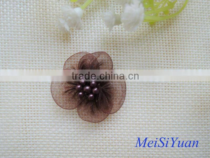 Small ribbon flower with pearl for bottle decoration