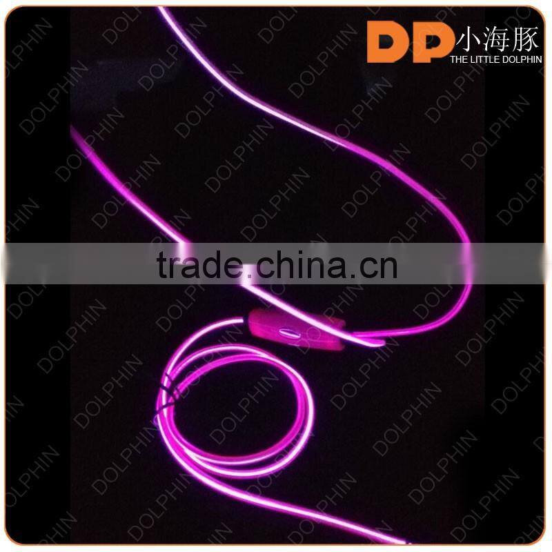 wholesale china 3.5mm audio jack free sample metal flashing light earbuds EL light ear piece earphones