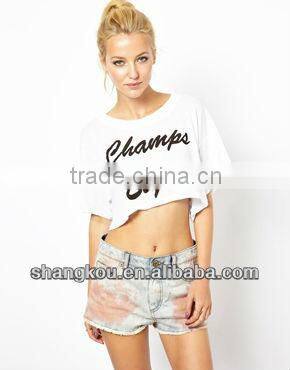 2013 high fashion design women summer Champs Elysees Cropped T-Shirt crop tops and blouse printed tops and blouse shkz 79