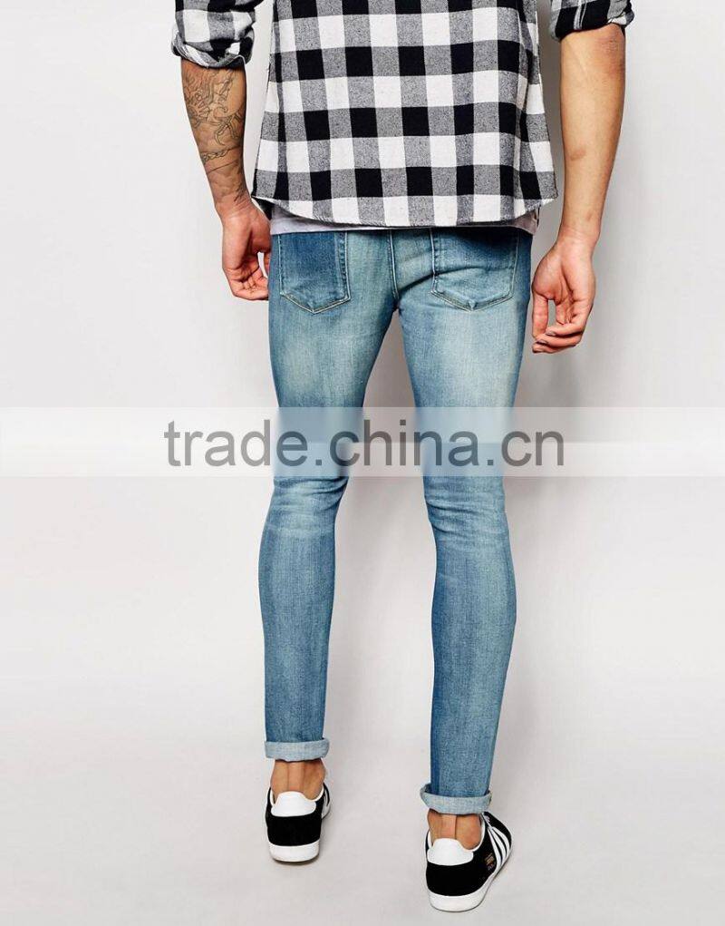 men brand jeans Super Skinny Fit Distressed denim man jeans pant with Rip Knee blue country jeans price for jeans(LOTA047)