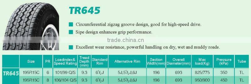 LIGHT TRUCK (VAN& UTES) 195R15C TR645