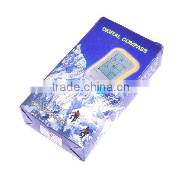 LCD Display Plastic Digital Compass Clock Thermometer Yellow and Silver