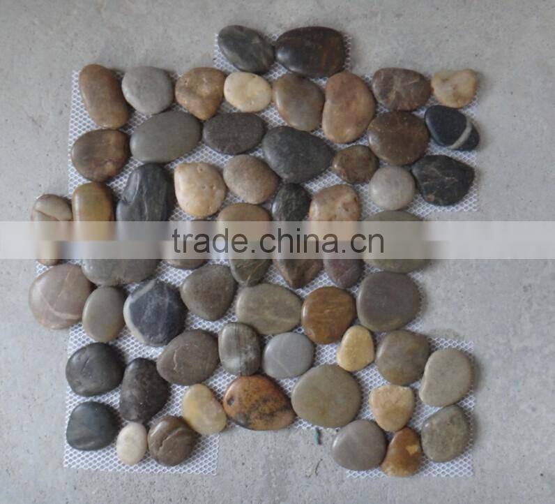 mixed color pebble polished meshed flat tile