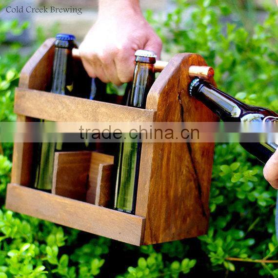 wooden rolling beer carrier