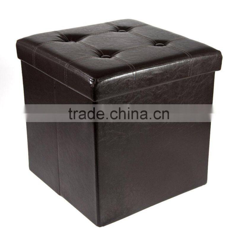 Storage Ottoman Faux Leather Collapsible Foldable Seat Foot Rest Coffee Table, Brown