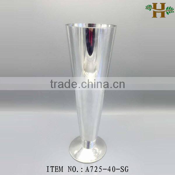 handblown tall silver trumpet glass vases