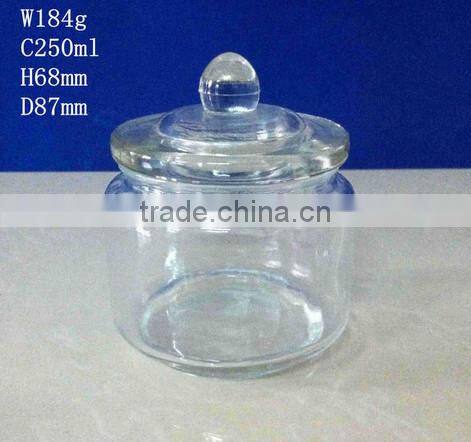 250ML round glass food jar with glass lid