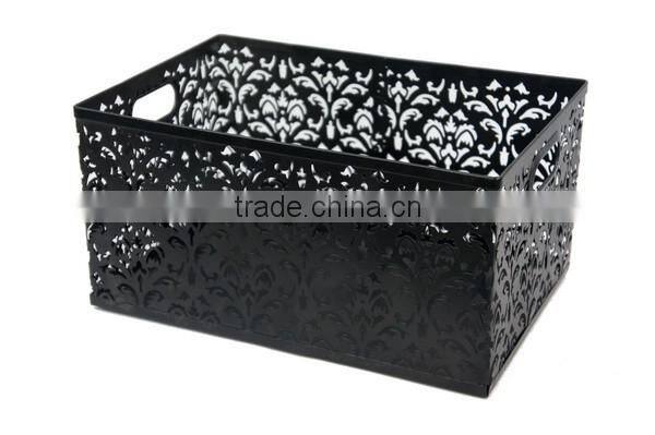 Office Desk Metal Punched Storage Basket With Twin Handles