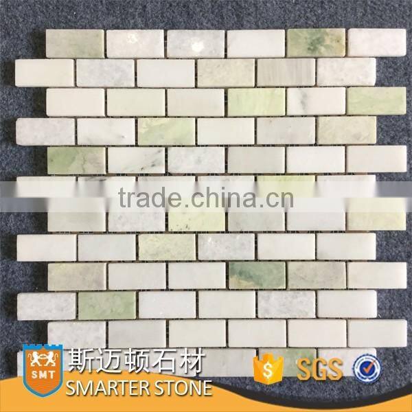 White galaxy brick marble mosaic 23x48mm on mesh