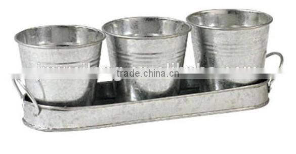 Set of 3 Planters Plant Pot Holders Small Bucket for Flower Pots With Tray