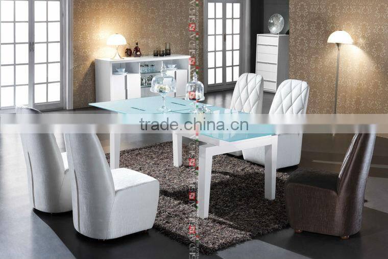 Contemporary White Frosted Glass Extendable Dining Room Set A-32