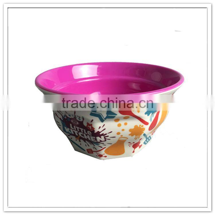 Food grade heavy quality two tone little kitchen print unbreakable kids melamine bowl, plastic pigeon nest bowl