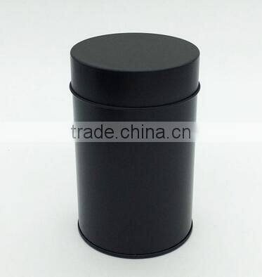 Plain black round tea tin box with inner lid