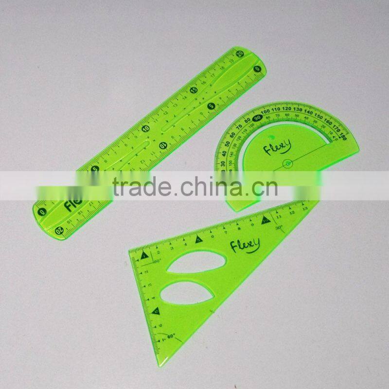 New designer 3pcs clear PVC flexible school math set