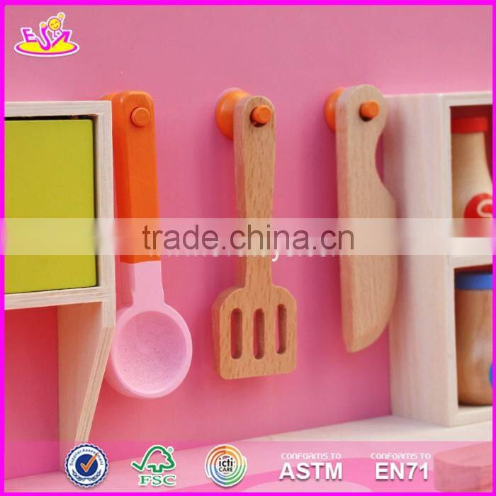 2017 New design pretend play pink wooden girls kitchen toys W10C150