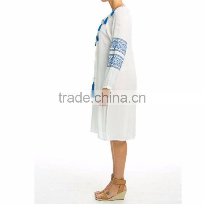 Long Sleeve Embroidery Boho Midi Dress Summer