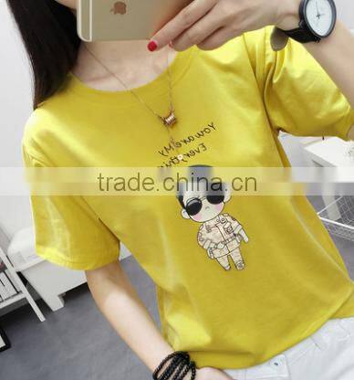 2016 New Fashion Style Summer Girl Student Popular Korean Star Commics Potrait Print Short Sleeve T- shirt