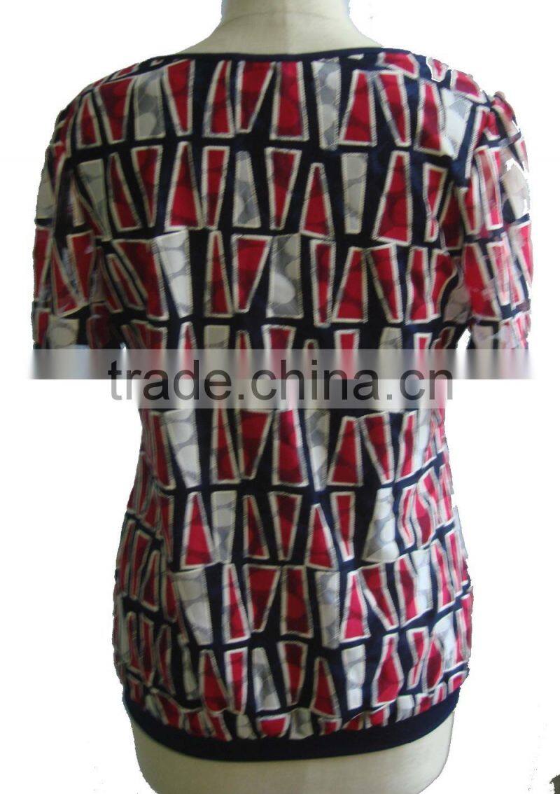 Black with Rose Print Lycra Round Collar Blouse