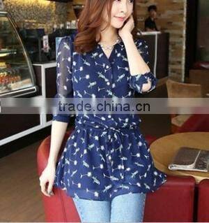 2015 Fashion Chiffon Long Sleeve Chiffon Shirts for Women