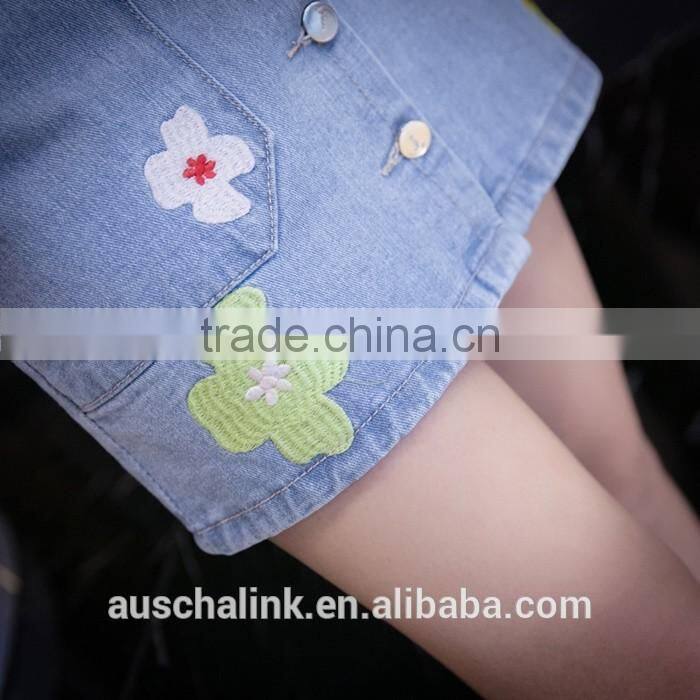 japanese style beautiful girl high waist embriodery mini jean skirt