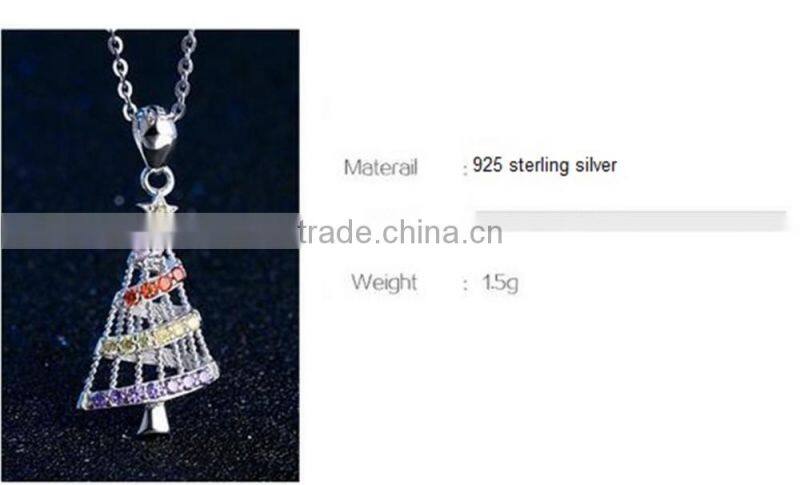 Fashion Jewelry Charm Pendant 925 Sterling Silver CZ Christmas Tree Pendant