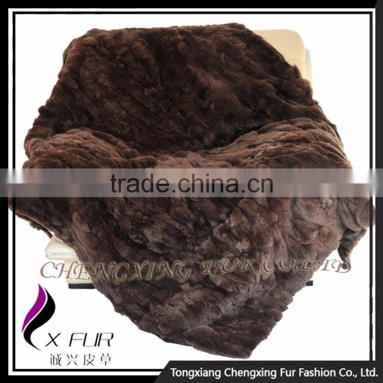 CX-D-66E 2017 Newest Custom Genuine Rex Rabbit Fur Patchwork Fur Blanket
