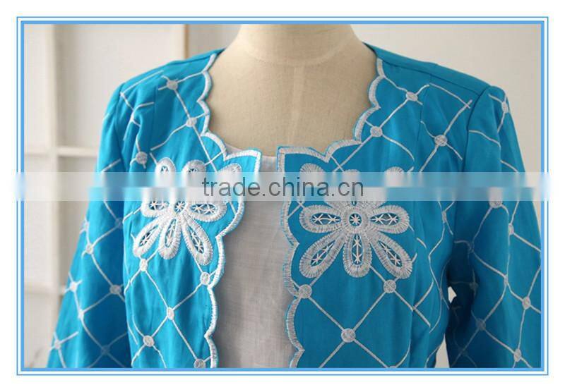High Quality Embroidery Blue Color Fancy Designer Ladies Office Skirt Suits