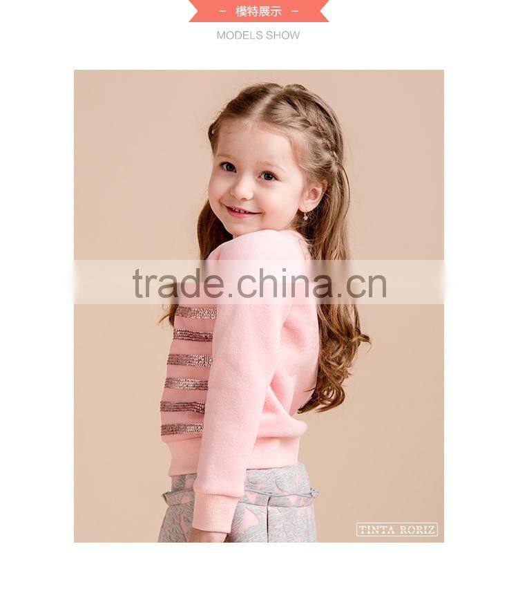 Girls Winter Stripe T Shirt Decorated With Sequins Children's Fleece Pullover Top Designs For Girls