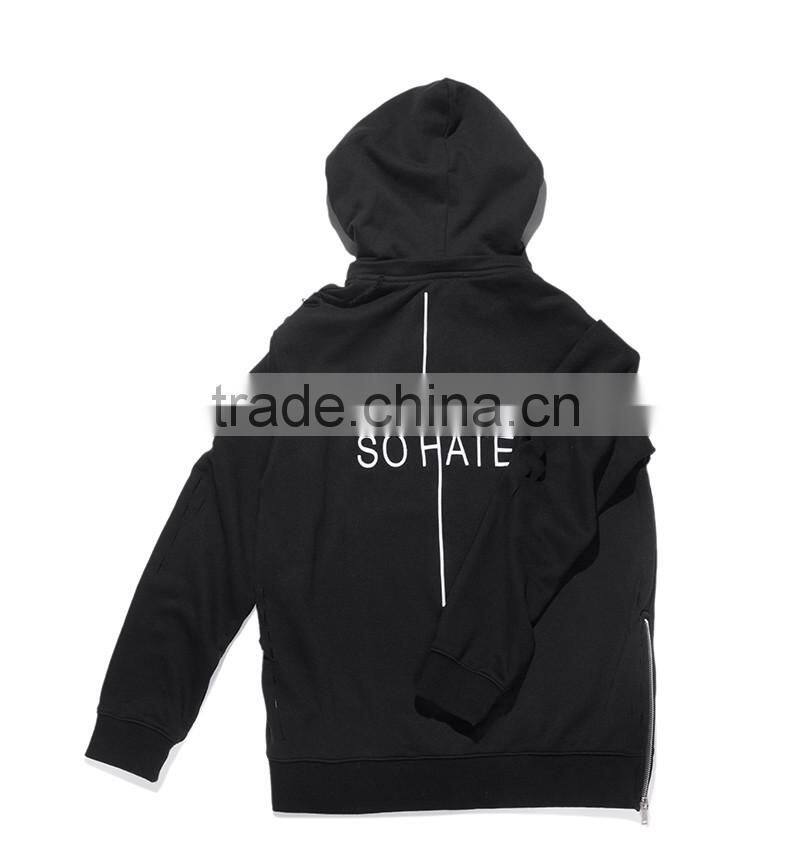 2017 mens streetwear side double zipper hip hop black hoodies