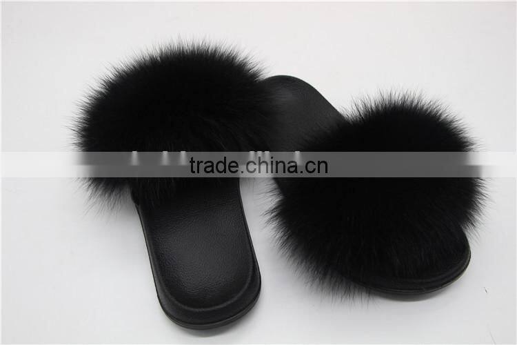2017 Real Fox Fur Slippers Women Fashion Spring Summer Autumn Home Slides Indoor Outdoor Flat Flip Flops Fslipper-7