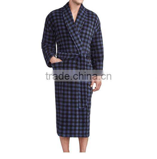 Printed Plaid Fleece Bathrobe Clothing For Adult Men