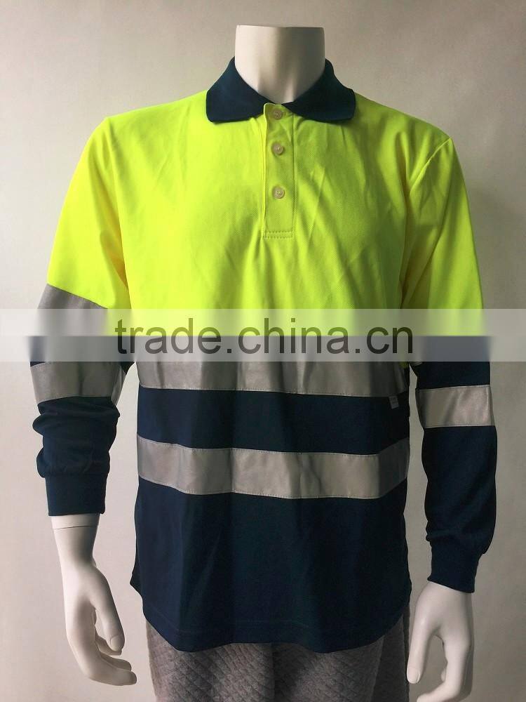 Low price two-tone polyester 3M reflective tape safety Europe ENISO 20471 security polo shirt
